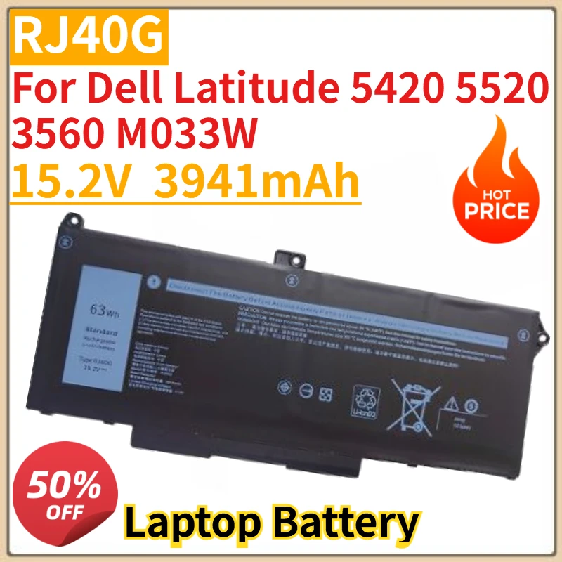

NEW RJ40G Laptop Battery 15.2V 3941mAh For Dell Latitude 5420 5520 3560 M033W