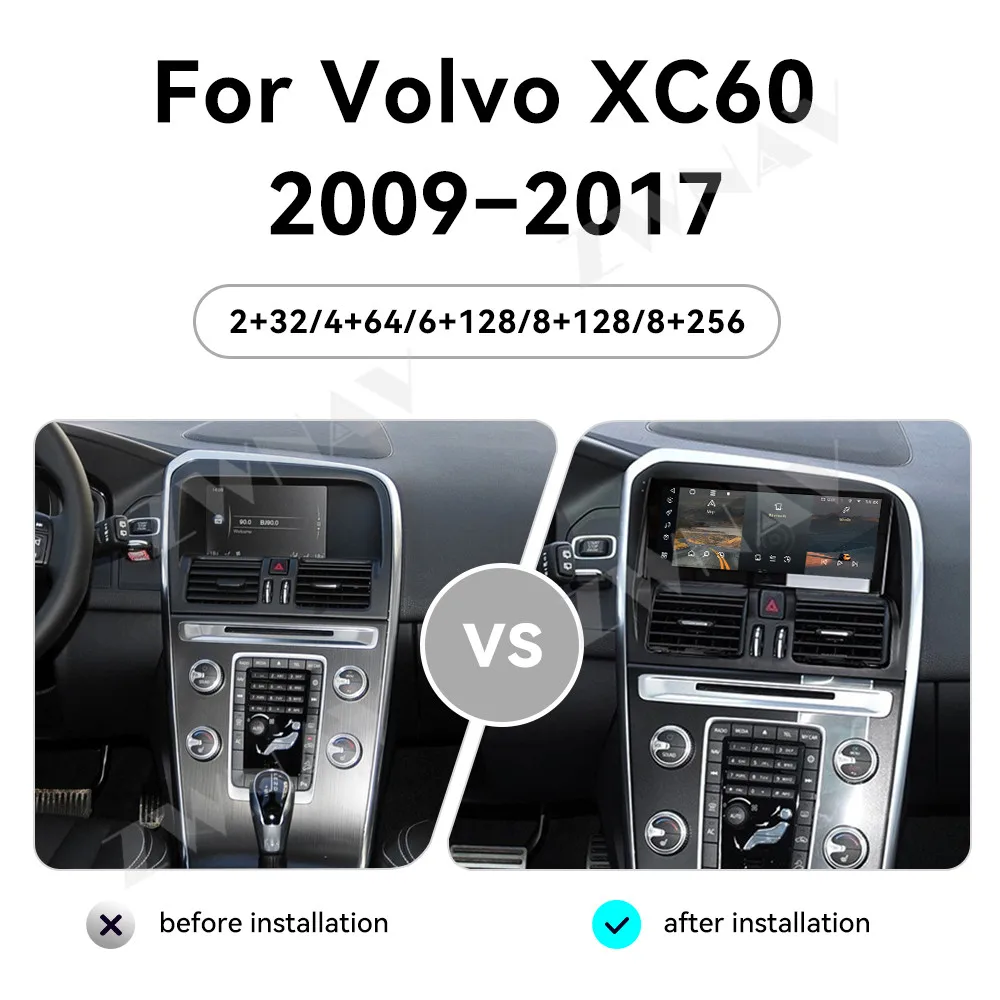 For Volvo XC60 2009-2017 Android 13.0 Carplay Auto Car Radio Multimedia Video Player GPS Navigation Stereo Audio WIFI 2din DVD