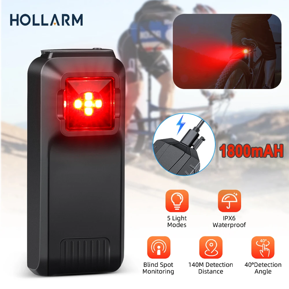 Hollarm W100 Bicycle Radar Taillights Set Outdoors Waterproof Bike Safe Rear Lamp 5 Modes Blind Spot Monitor Brake Sensing Lamps