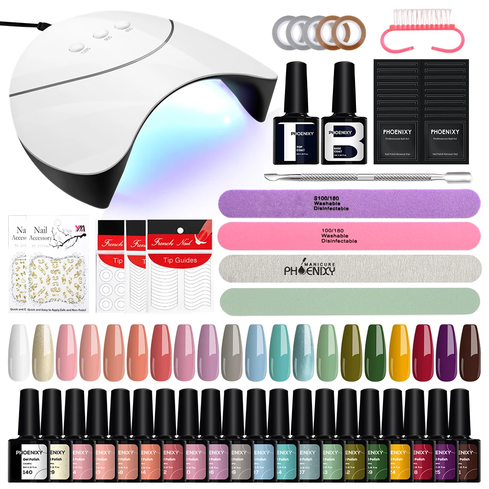 Complete Semi Permanent Nail Kit 10/20 PCS Gel Nail Polish With 36W UV LED Nail Lamp Soak Off Gel Varnish Manicure Art Tools Set