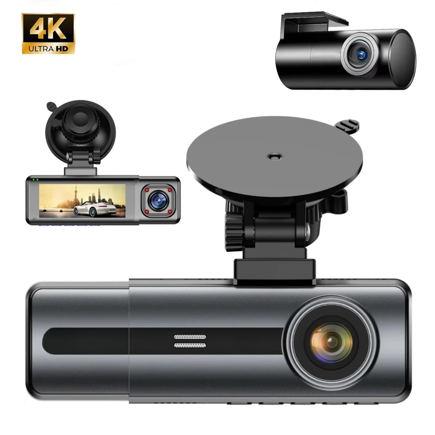 Hot Selling High-Quality 4K 3 Channel Car Camera Universal Dash Cam Night Vision Driving Recorder with Rear Camera Car Black Box
