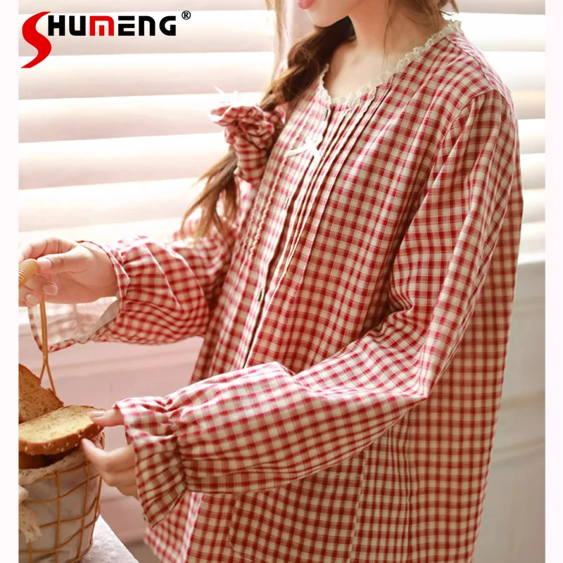 الخريف القطن الخالص الشاش منامة للنساء طويلة الأكمام الحلو منقوشة جميع القطن مجموعة الإناث عارضة يمكن ارتداؤها Homewear الدعاوى #6