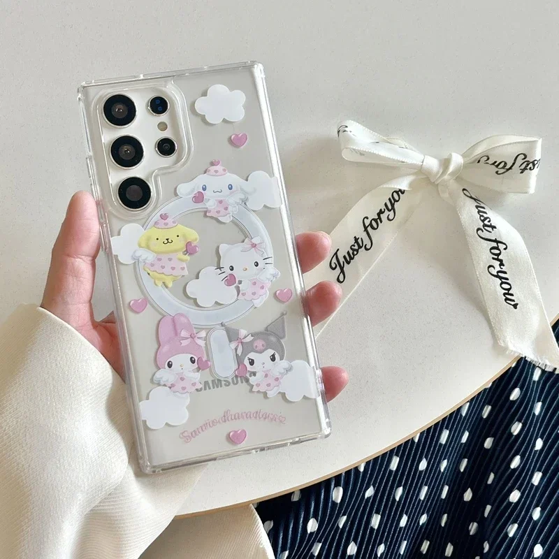 Sanrio Hello Kitty Kuromi Melody Purin Magnetic Magsafe Wireless Charge Phone Case For Samsung Galaxy S 24 23 22 Puls Ultra