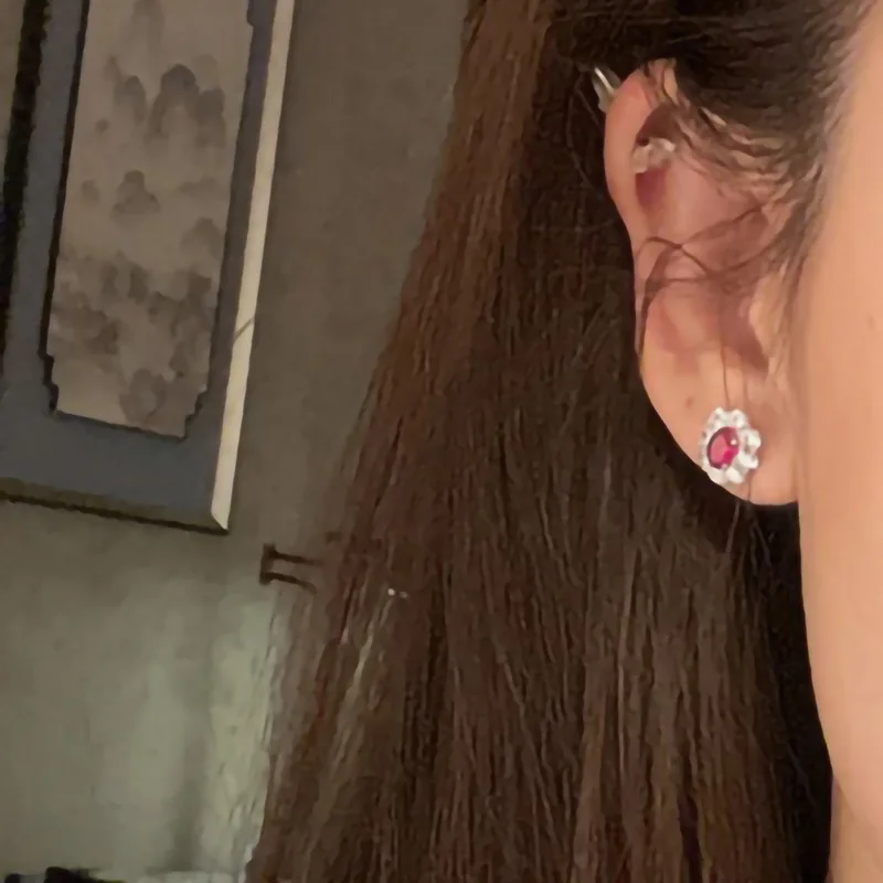 Gorgeous Female Earrings 925 Sterling Silver Oval Shaped Simulated Ruby White Zircon Earrings for Women Statement Bijoux Jewelry