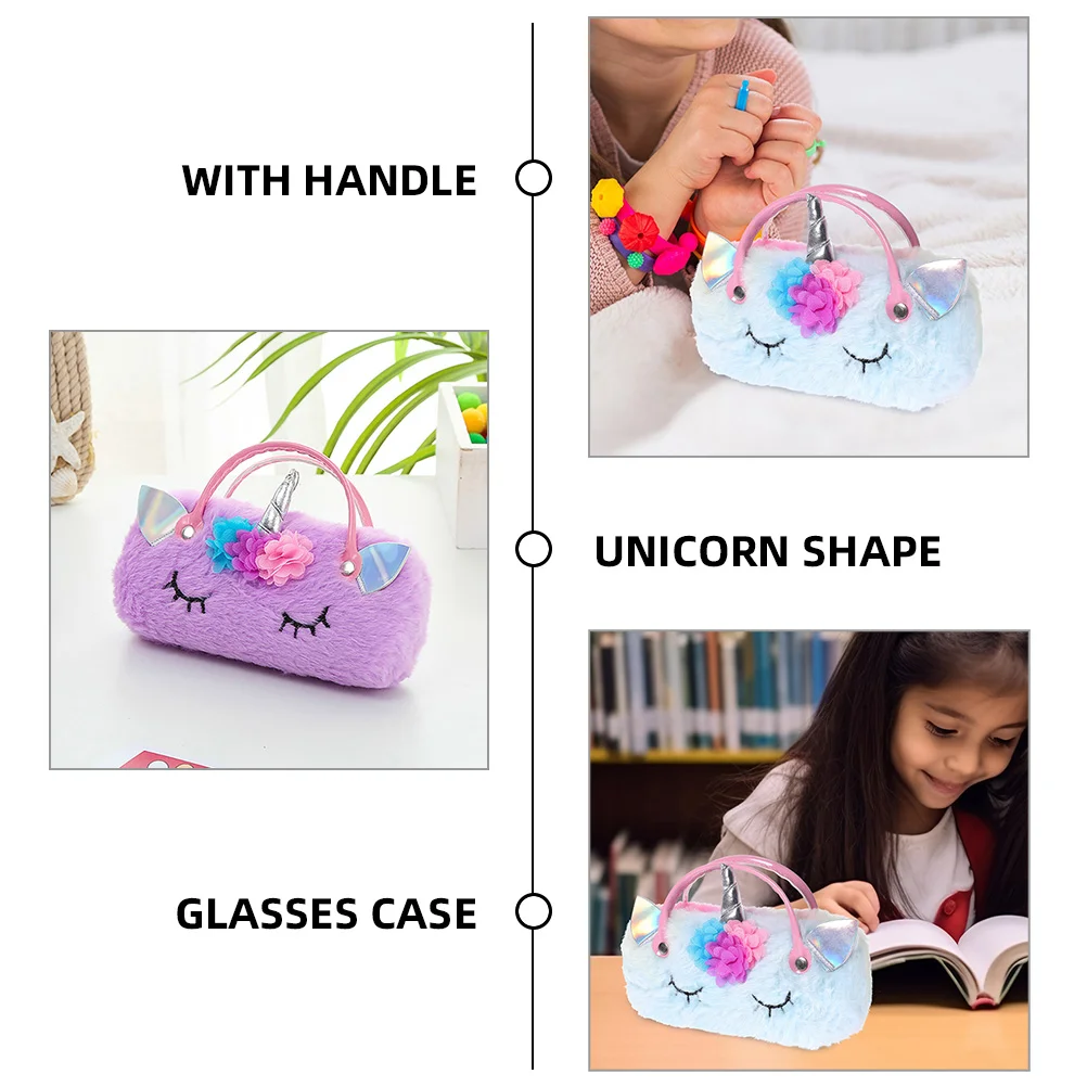 2 Pcs Unicorn Glasses Case Eyeglasses Handheld Pouch Ski for Lovely Microfiber Fleece Holder Student Portable