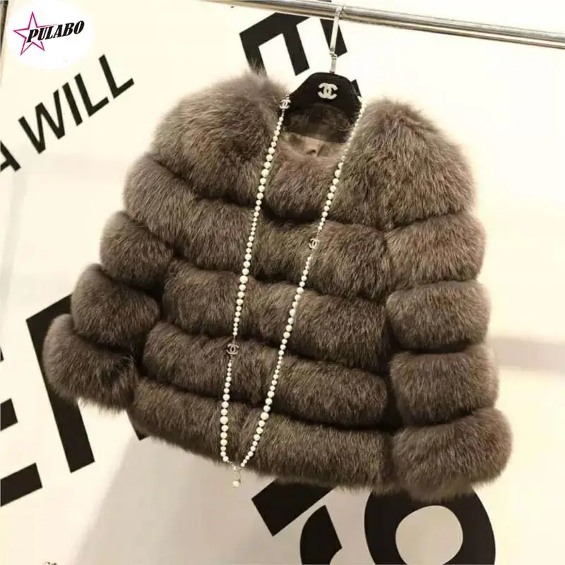 PULABO Winter Jacket Women Big Fluffy Artificial Fur Coat Fake Raccoon Fur Thick Warm Outerwear Streetwear No Removable Vesto