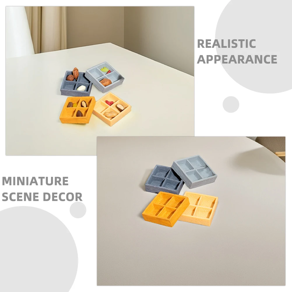 4-teilige Mini-Aufbewahrungsbox aus Kunstharz mit Microlandscape-Dekor und realistischem Vier-Gitter-Layout für die Präsentation kleiner Gegenstände, kreatives Puppenhaus