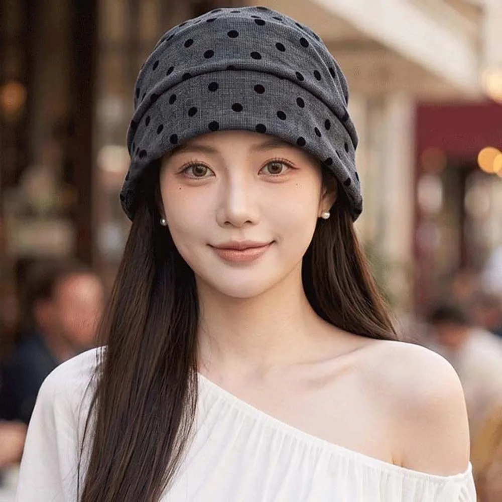 Retro Polka Dot Beanie Elastic Soft Vintage Pullover Hat Versatile Lightweight Windproof Head Wrap Bad Hair Days