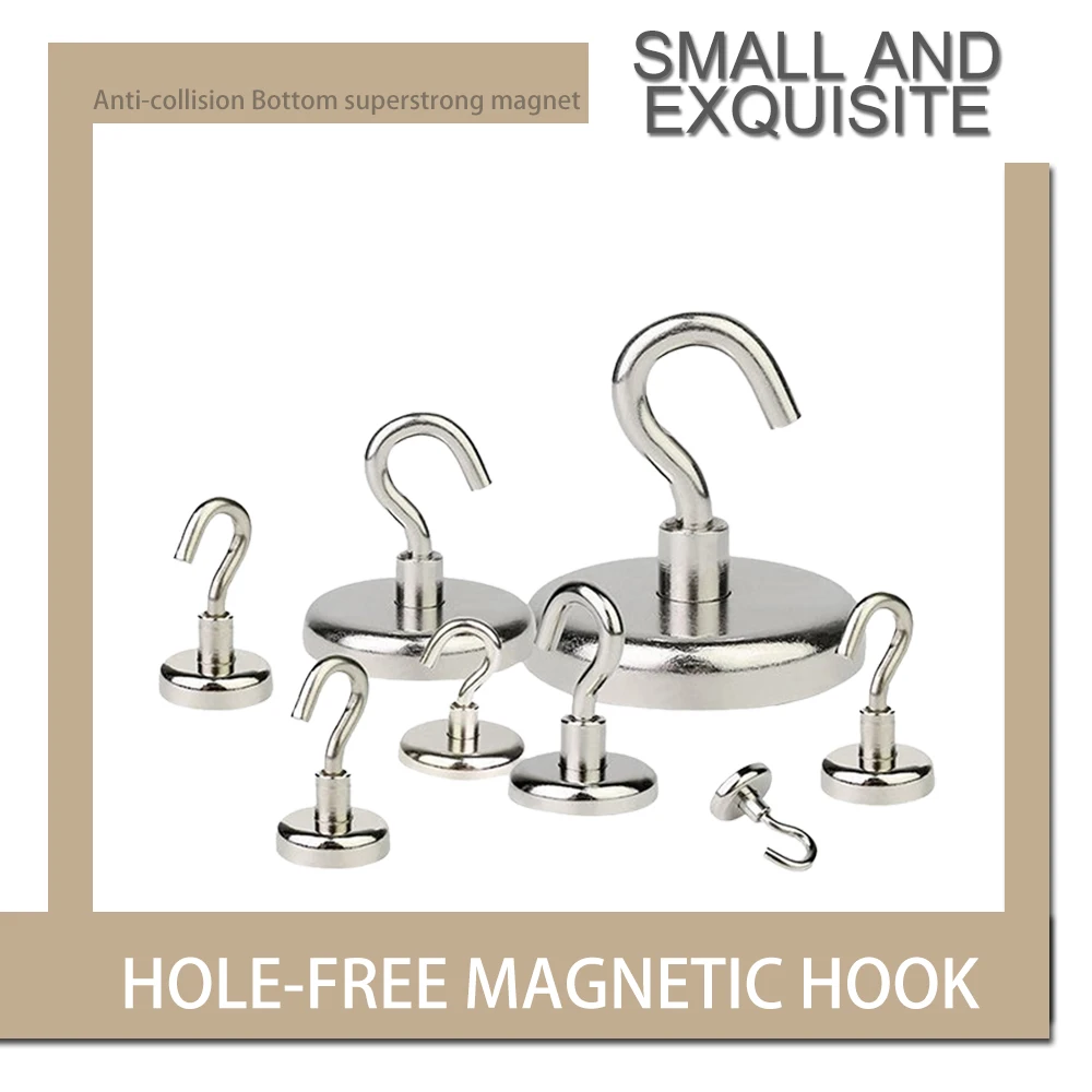 Gancho magnético de imán de neodimio E8/E10/E12/E14, gancho fuerte de Metal galvanizado, gancho de pared grueso para organización de la cocina del hogar