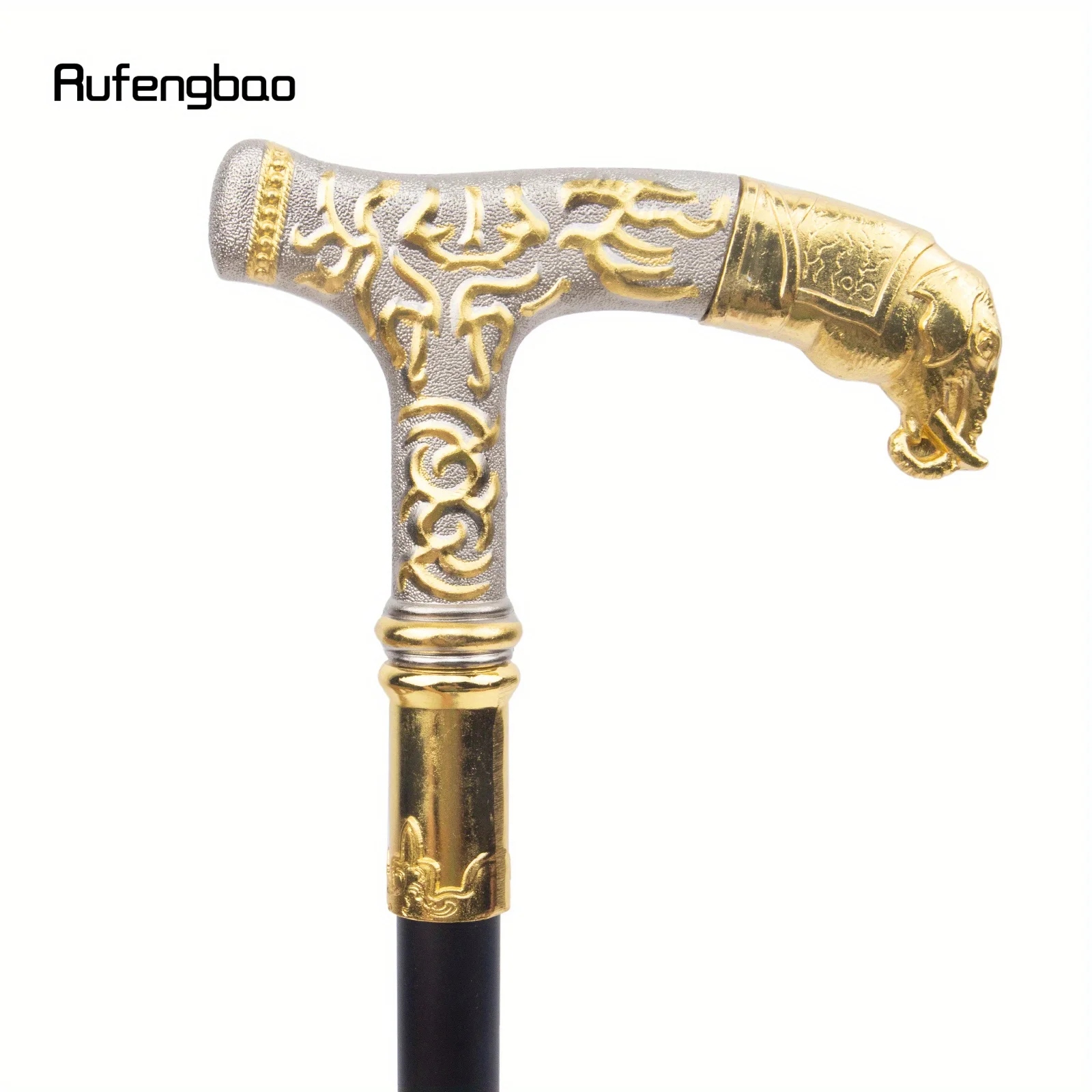 Golden White Elephant Handle Luxury Pattern Walking Stick Fashion Walking Stick Cane Knob Crosier Performance Stage Cane 93cm
