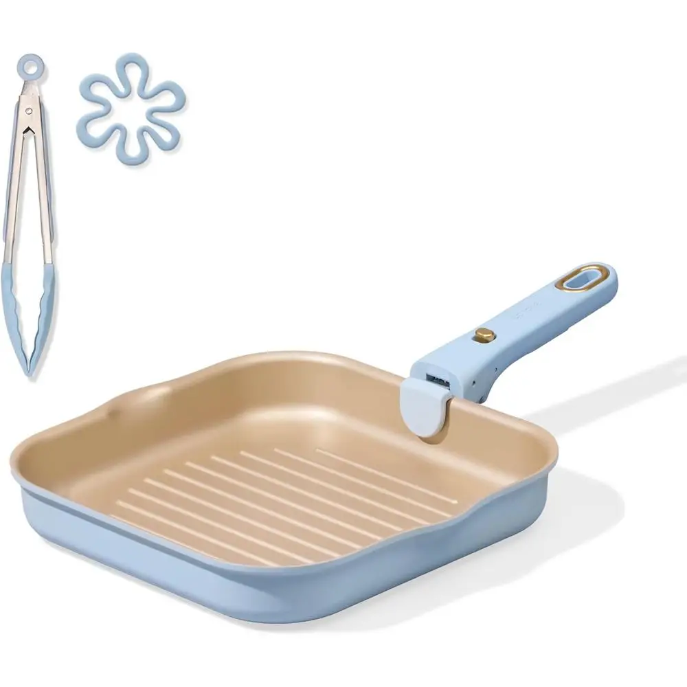 

10 Inch Titanium Reinorced Nonstick Grill Pans or Steak, Non-Stick Grill Pans Sets with Detachable Handle, POS, POA ree, Gas & I