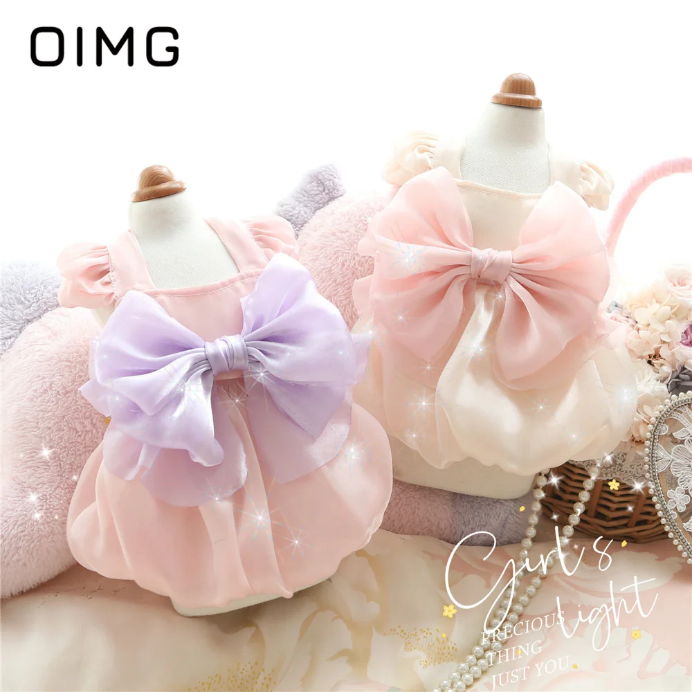 

OIMG Spring Summer New Small Dogs Clothes Bichon Maltese Cute Pet Princess Dress Fashionable Cat Dog Flying Sleeve Bowtie Skirt