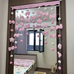 Japanese Style Bow Tassel Short Curtain Hanging Window String Pendant Doorway Curtains Bathroom Velcro Door Curtain Girl Bedroom