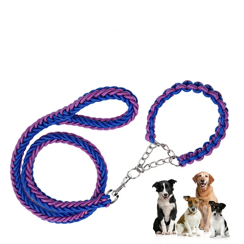 

Doge Collar and Leash Set , Heavy Duty Nylon Braided Rope Strong Dog Leash and Dog Training Collar Medium , Small and Large