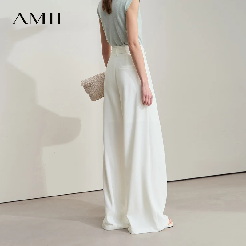 AMII Minimalist Summer Pants for Women 2025 Solid Loose High Waist Casual Trousers Lady New Fashion Straight Pants 12542040