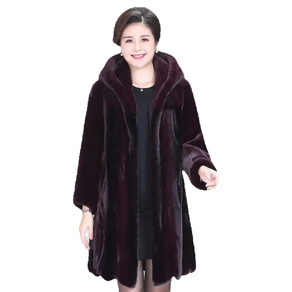 

Mother's Fur-like Coat In Autumn And Winter Is A Long Hooded Mink Cotton-padded Coat, Which Loose, FashionableKeep Warm Overcoat