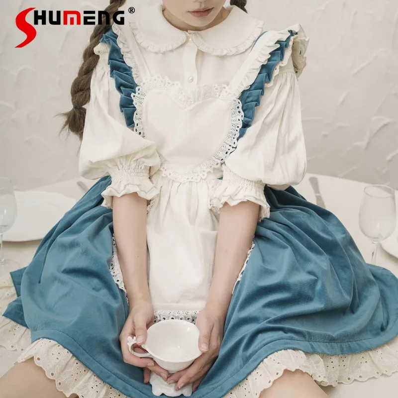 Japanese SC Sweet Cute Retro Antique Doll Sense Maid Light Lolita Suit Strap Female Black And White Sleeveless Vestidos De Mujer