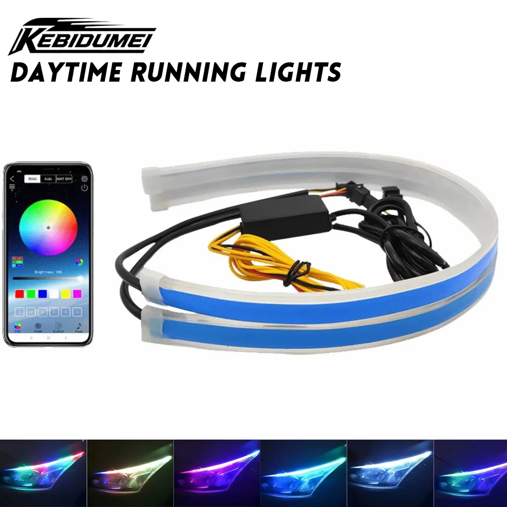 Luzes de Corrida Diurna KEBIDUMEI, Fita de Luz LED para Carro, Luz Decorativa, Farol, Luz de Sinalização, Acessórios para Carro com Controle Remoto
