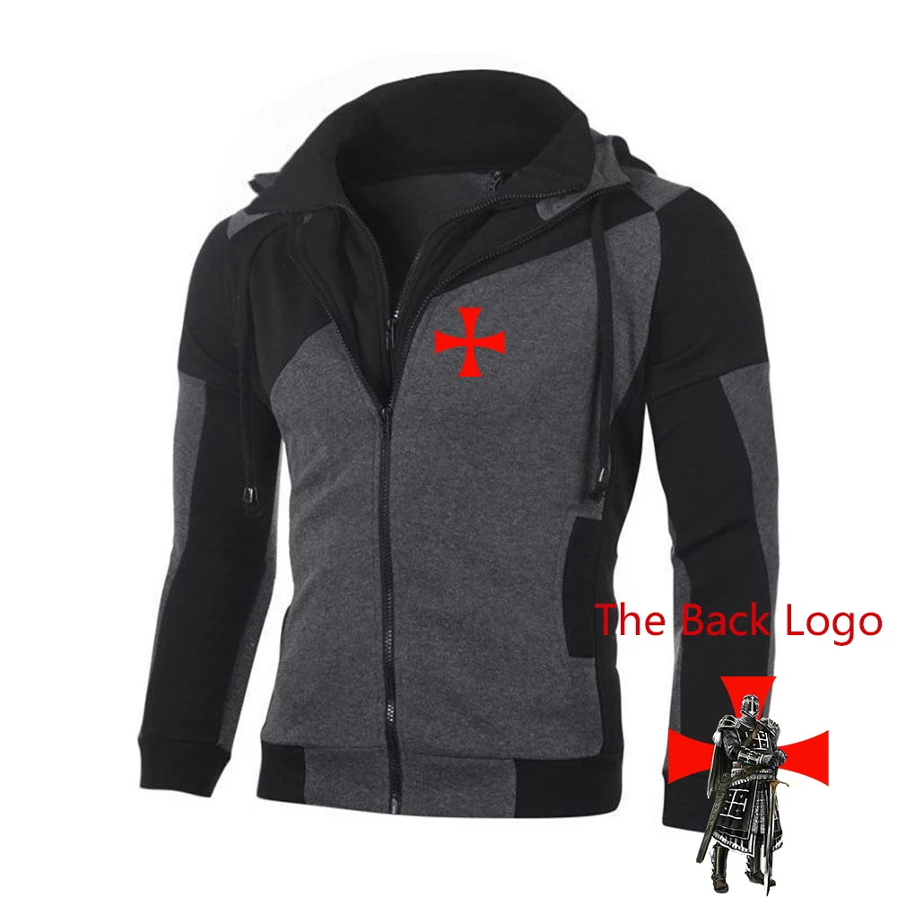 2025 Spring Autumn Knights Templar Print Trendy Versatile Splicing Zip Hoodies Man's Personality Loose High Quality Jacket Coats
