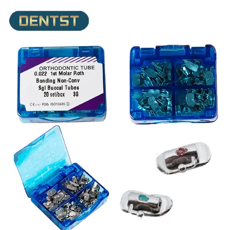 

022/018 Dental Orthodontic 1st 2nd Molar Buccal Tube Bondable Non-Convertible Single Tube Roth MBT Mesh Base 3G 20Sets=80pcs