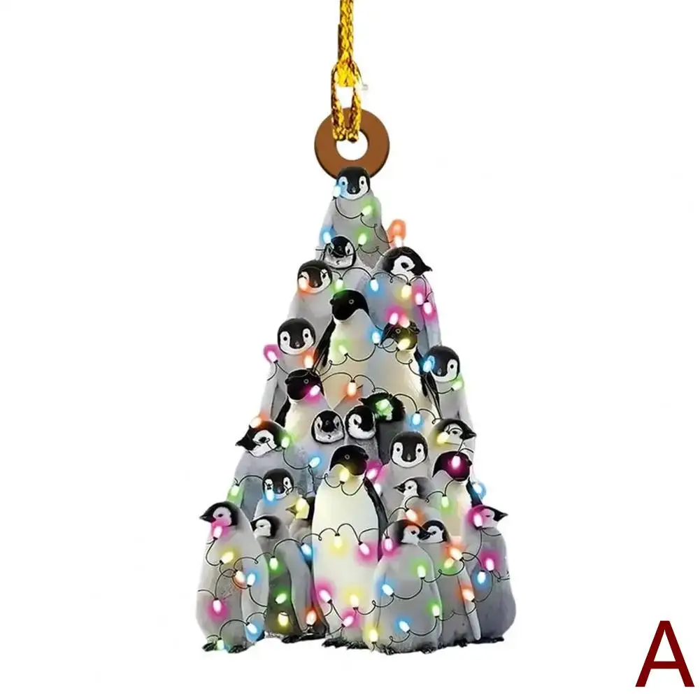 Árvore de natal pendurado ornamento forma de árvore decoração acrílica 2d animais planos empilhados pingente para festas decoração de casa do carro y8m0