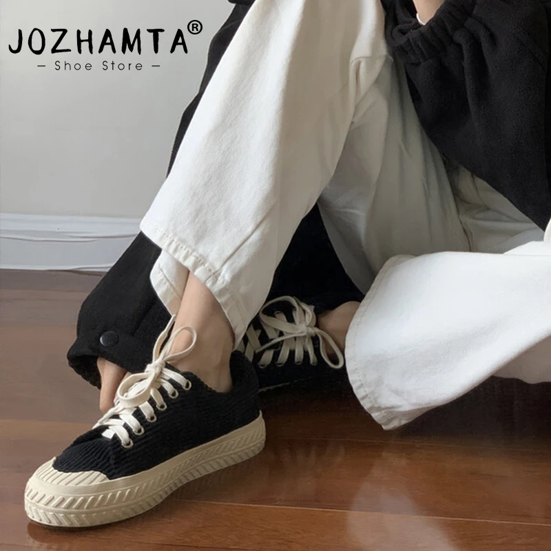 JOZHAMTA New Brand Design Women Sneakers Flats Platforms Casual Shoes Woman Velvet Winter Outdoor Sneakers Shoes Women Loafers