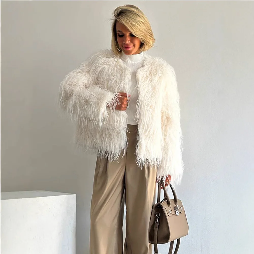 Autumn Winter Warm Faux Fur Coats Women Jackets Short Coat Thick Y2k Streetwear Elegant Jacket Open Stitch Outerwear 2025