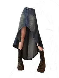 Fashion Basic Asymmetrical Denim Skirt Women Clothing Sexy Blue A-Line Skirts Lift Hips Show Thin Streetwear Vintage New Design