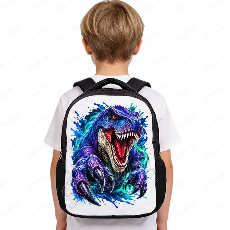12 Inches Cool Dinosaur Jungle Backpack Boys Girls Cartoon T Rex Children School Bags for Kids Toddler Kindergarten Bag Bookbag