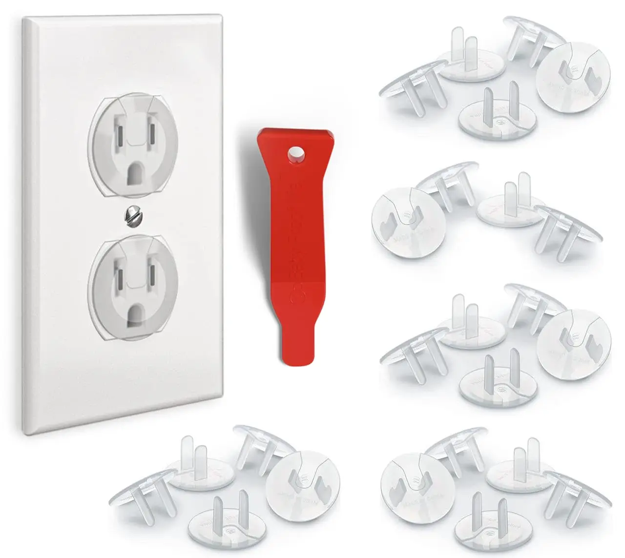 

24-Pack Baby Safety Outlet Covers with Removal Tool - Shock Prevention, Easy Installation, Secure Socket Plugs