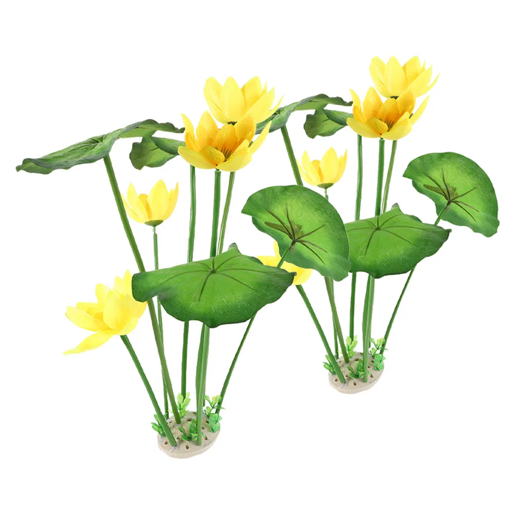 

2Pcs Plastic Aquarium Plants Artificial Lotus Flowers Realistic Fish Tank Decorations Green Stems Leaves Water Grass Aquarium
