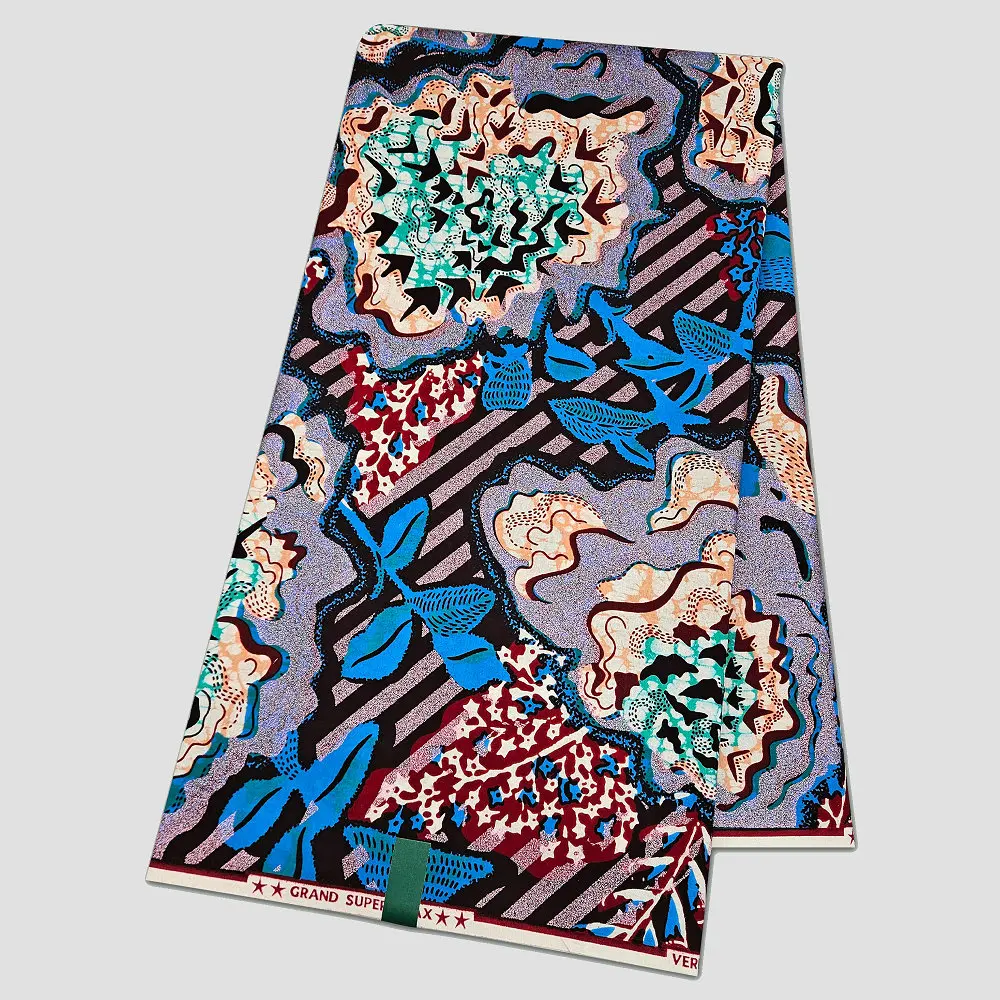 Grand super wax fabric with glitter, original large super Dutch wax cloth, 100% cotton 6 yards per piece view 2