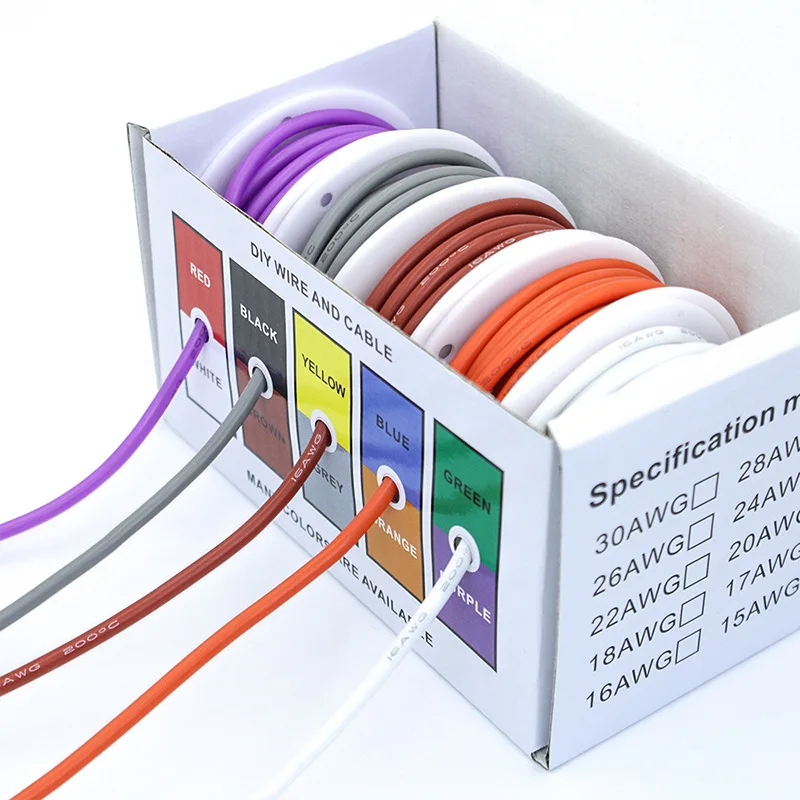 UL1007 Draht, PVC-Isolierung, verzinntes Kupferkabel, 5 Farben, Mix-Set, 30/28/26/24/22/20/18/16 AWG, gesträhter elektrischer Leitungs-Leiterplattenkabel