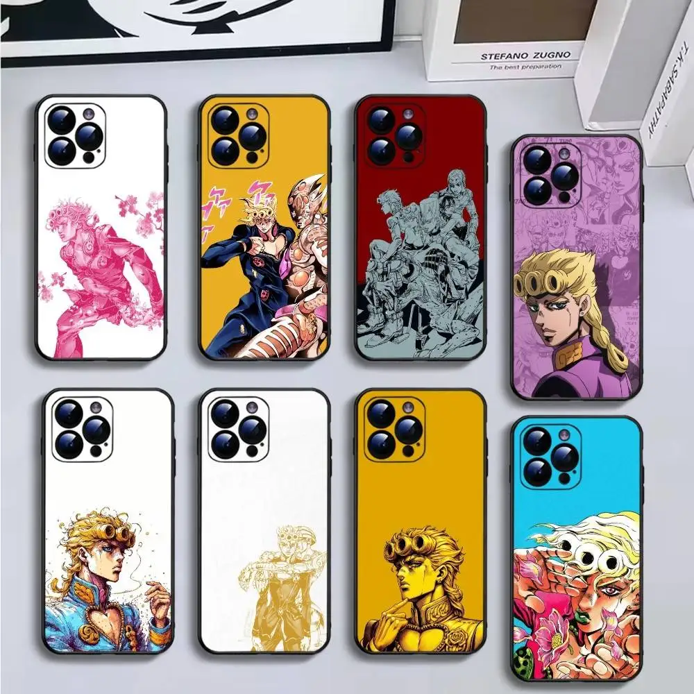

JOJO Giorno Giovanna Phone Case For iPhone16,15,14,13,12,11 Plus,Pro Max,XS,X,XR,SE,Mini,8,7,Soft Black Cover