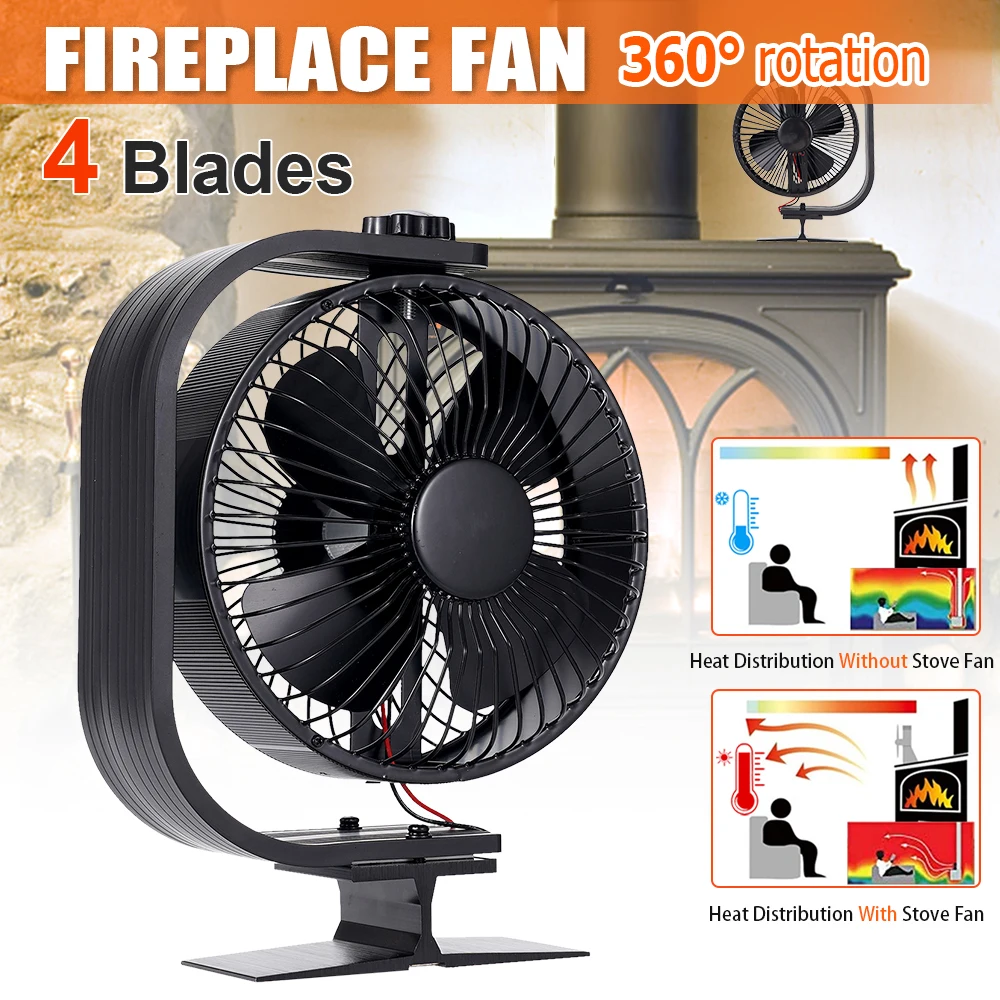 

4 Blades Heat Powered Stove Fan Standing Heat Powered Fireplace Fan Log Wood Burner Fireplace Fan With Cover Heating Fan Quiet