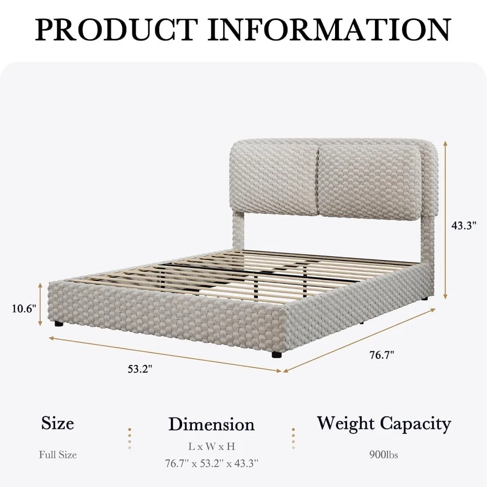 Full Size Bed Frame with Headboard, Corduroy Upholstered Bed Frame, Wooden Slats Support, No Box Spring Needed, Customized