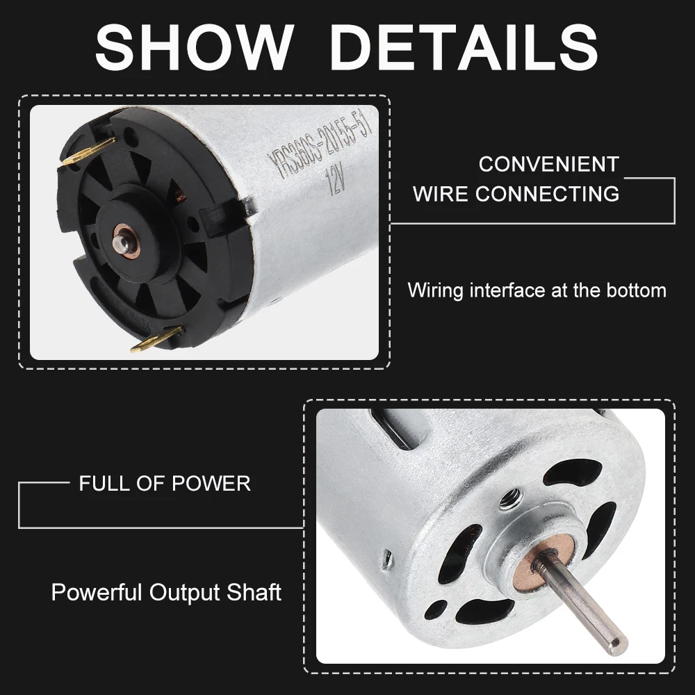 RS360 موتور تيار مباشر 12 فولت 12000 دورة في الدقيقة فرشاة كربون عالية السرعة محرك صغير للمراوح الكهربائية/ألعاب ذاتية الصنع