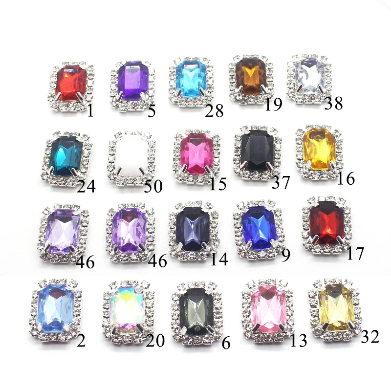 10Pcs 15*20MM Metal Rectangle Rhinestone Sewing Accessories DIY Clothing Hair Jewelry Decorative Accessories