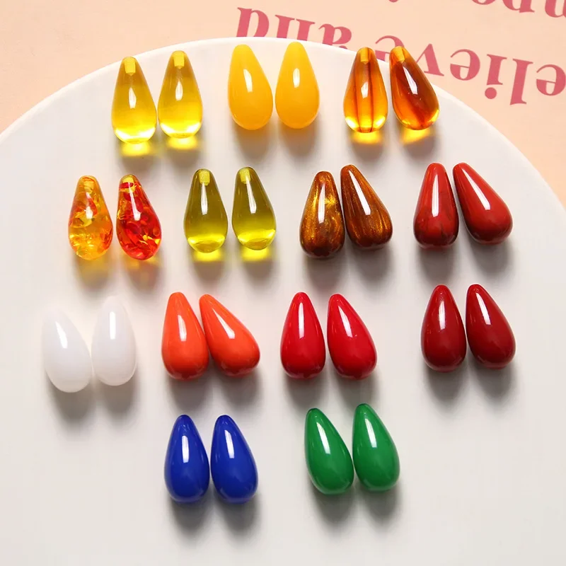 5pcs retro stereo seven-color smudged straight-hole water droplets diy resin accessories Earrings hairpin material