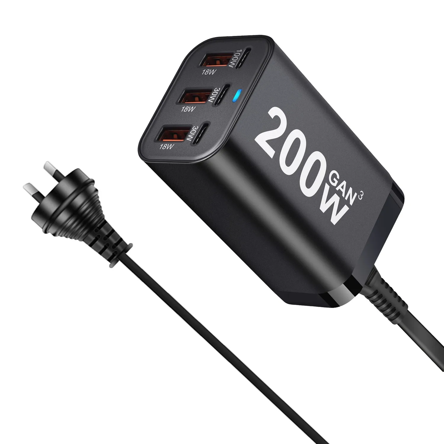 USB C Snel 200W 6-poorts opladen Snelle GaN-oplader Voedingsadapter voor iPhone 14/13/12-serie, Samsung Galaxy S23/S22/S21
