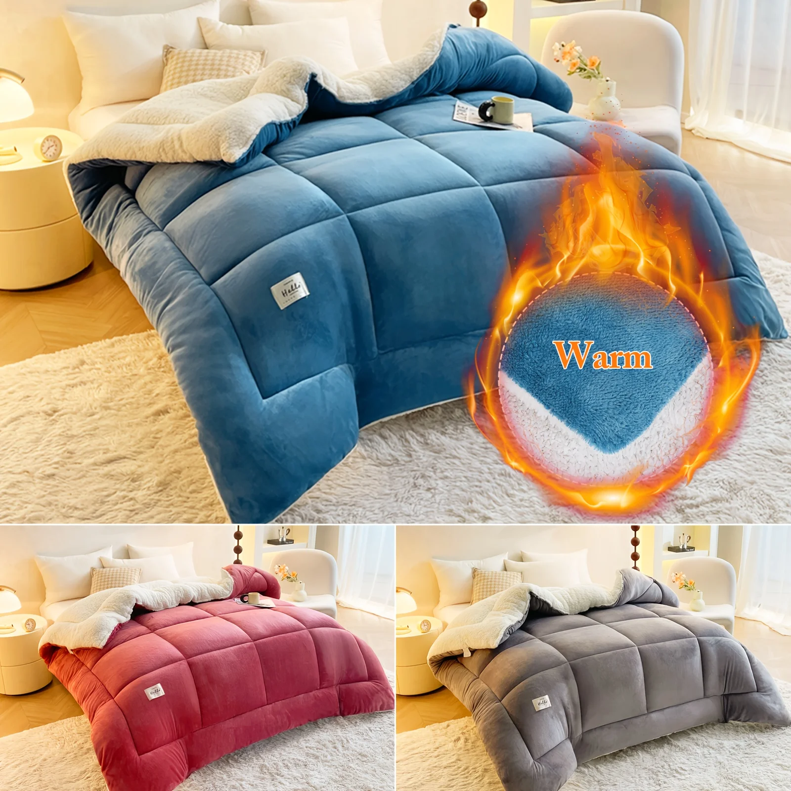 

1 Set Thick and Soft Comforter - All Season Quilted Ultra Breathable, Box Stitch Solid Color Comforter, Machine Washable Bedroom
