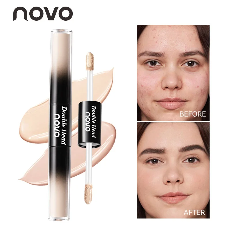 Base y base correctora líquida de doble punta, resistente al agua, resistente al sudor, no pegajosa, cubre marcas de acné, para ojos y mejillas