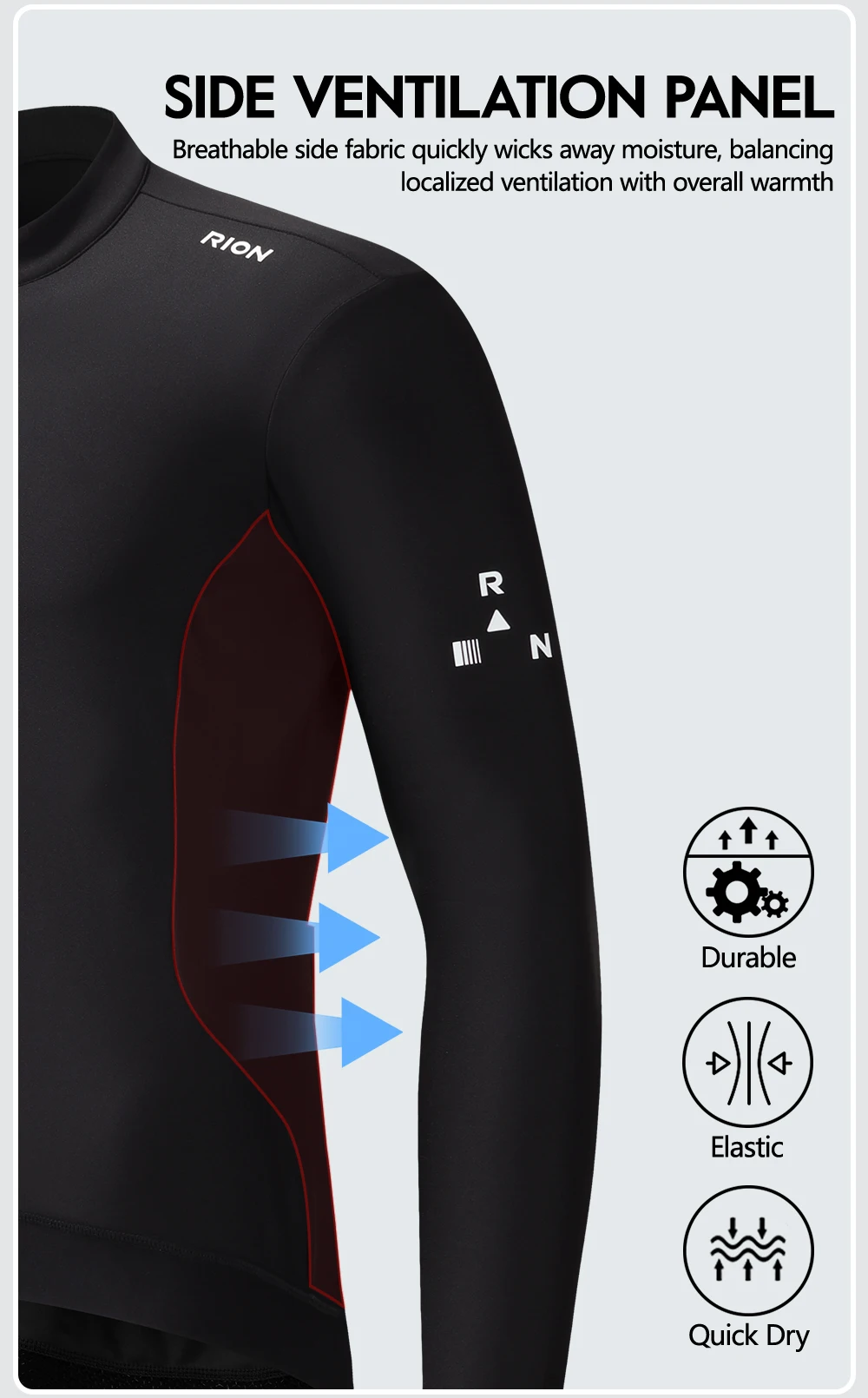 RION Fahrradtrikot Herren Langarm-Shirts MTB Fahrradbekleidung UPF 50+ Sonnenschutz Fahrradkleidung Winddichte Herbstbekleidung – Detail 5