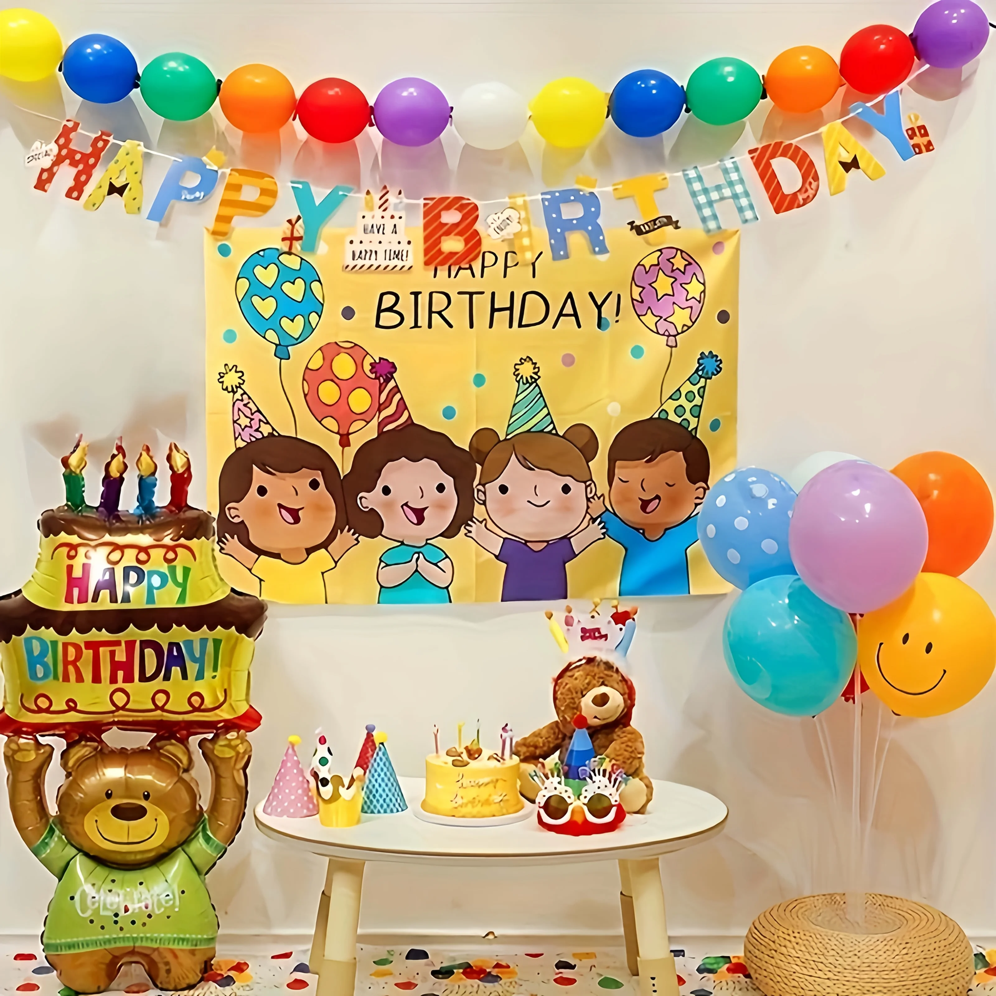 1pc 48 Inch The bear lifted the cake up ，Bear Holding Cake Shape Aluminum Balloon, Birthday Party Decoration, Aluminum Film Ball