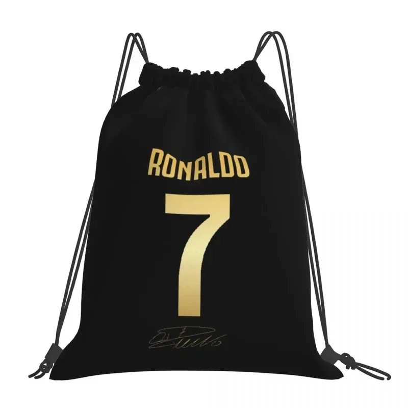 CR7 Cristiano Ronaldo mochila informal portátil con cordón, paquete de cordón, bolsillo para zapatos, bolsas para libros para estudiantes de viaje