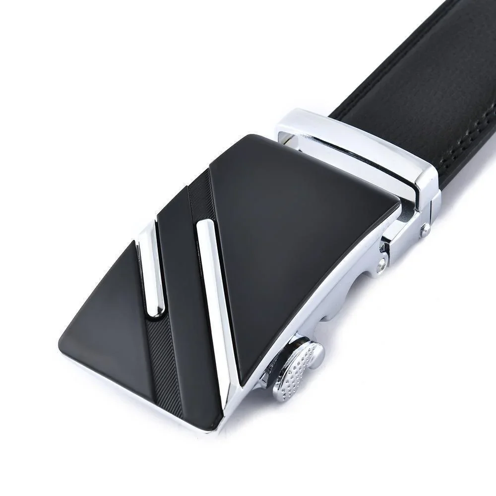 حزام خصر جلدي بإبزيم تلقائي للرجال - حزام فستان كاجوال من البولي يوريثان بعرض 1.38 بوصة للرجال، هدية أحزمة بنية سوداء قابلة للتعديل