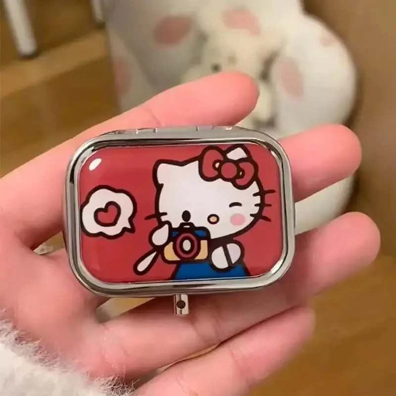 Hello Kitty Portátil Caixa De Jóias com Espelho HD, Mini Selado Subpacote Caixas, Bonito Coração Da Menina Dos Desenhos Animados, Caixa De Armazenamento De Viagem, Kawaii