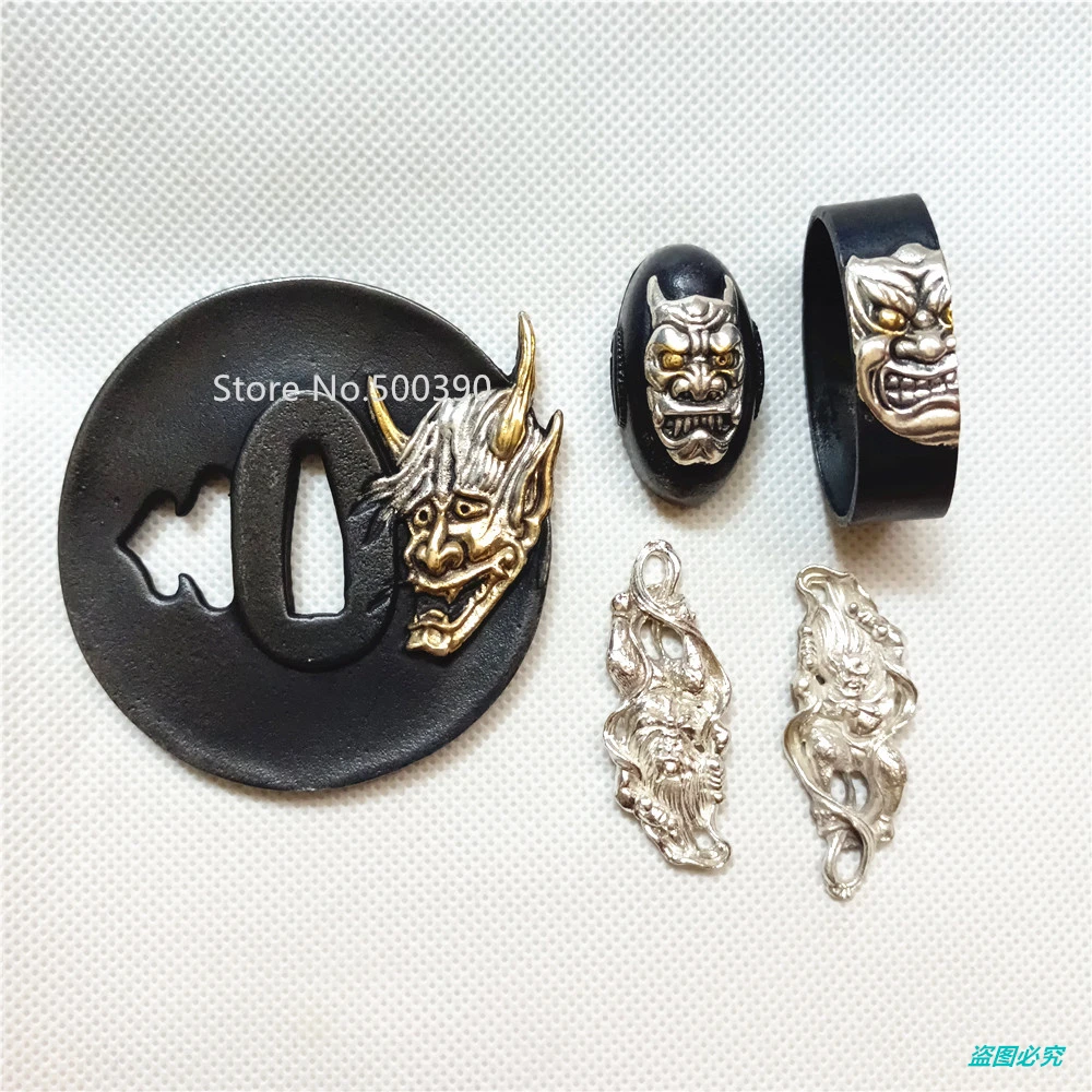 

Rare A Set Copper Plating Gold Silver Tsuba Menuki Fuchi Kashira Fittings For Japanese Sword Samurai Katana High Quality Parts