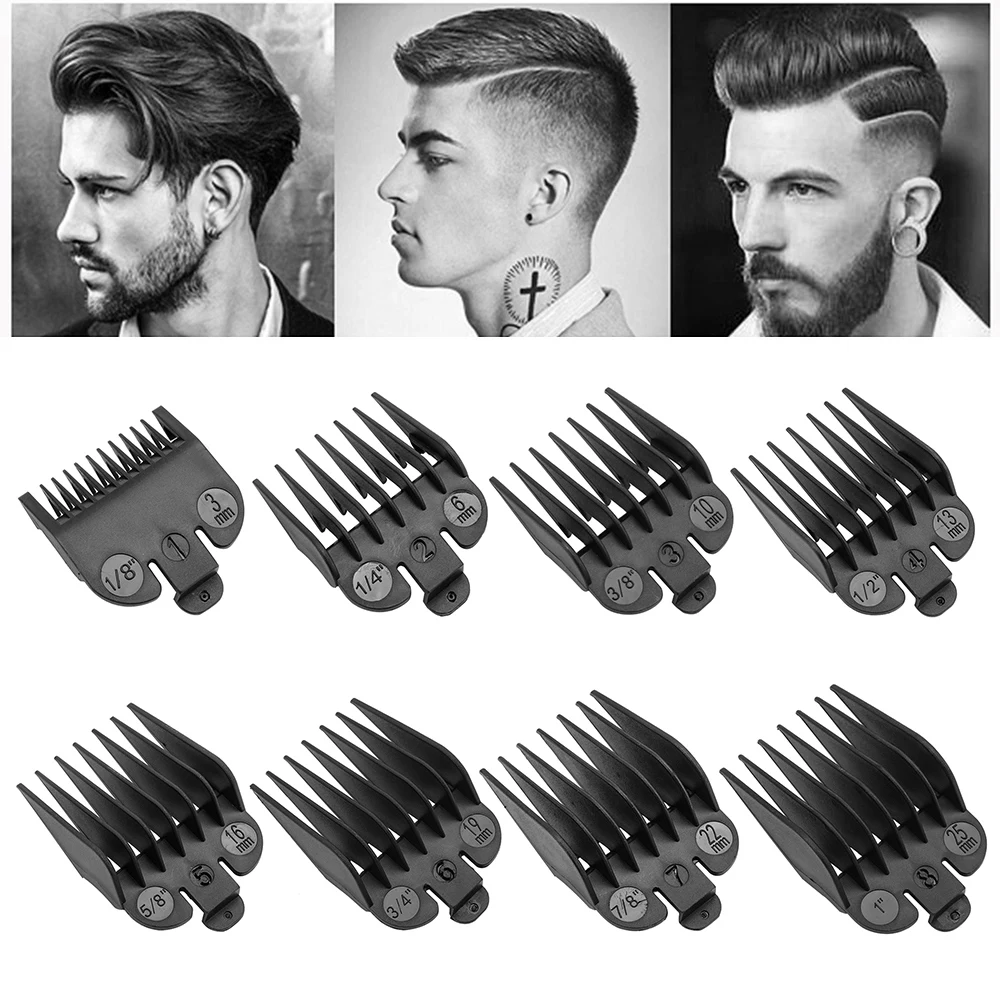 8pcs 3-25mm Professional Hair Clipper Limit Combs Universal Guide Combs Men Fashion Barber Attachment Trimmer Hair Styling Tool