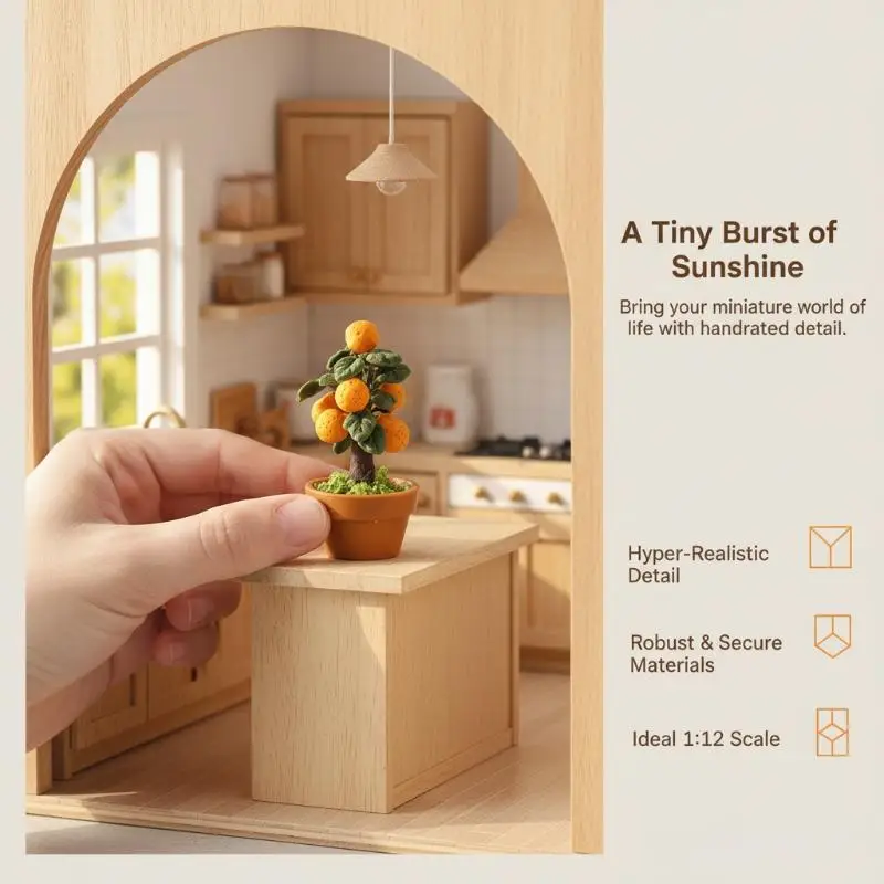 Miniature Orange Tree Potted Plant Ornament 1:12 Dollhouse Fruit Tree Bonsai Decoration Model Toy Micro Landscape Photo Props